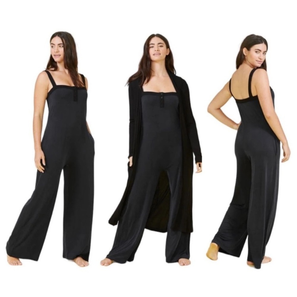 Summersalt XL The 24 Hour Travel Henley One Piece Jumpsuit Romper Black  Pants